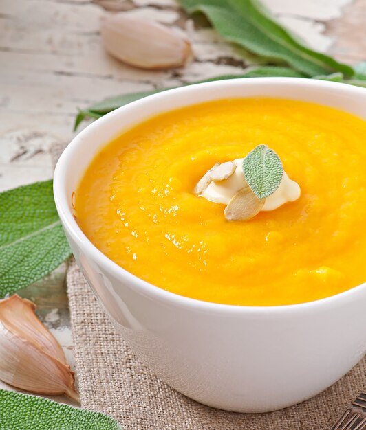 Cream of pumpkin soup with sour cream sauce