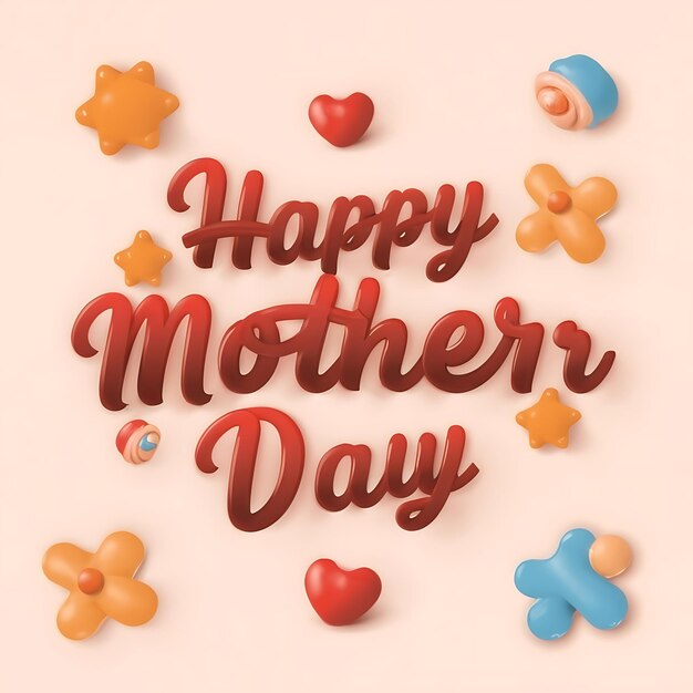 Photo cream and red illustrated happy mother day 3d render typography illustration