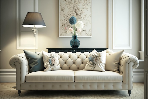 Cream sofa in luxury designed sitting room