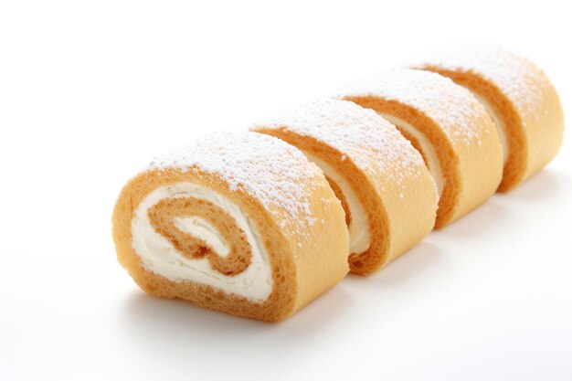 Cream Swiss roll on a white background