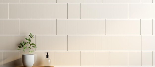 Cream tile wall with white grout design viewpoint