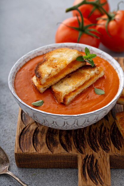 Cream of tomato soup with grilled cheese