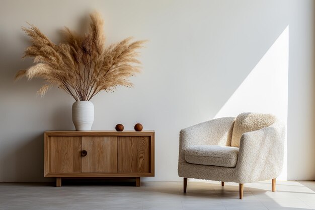 사진 크림 화이트 의자와 크림 거실의 tv 캐비에 파스 잔디