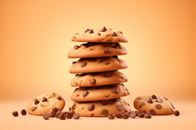 Creamy background with numerous chocolate chip cookies on a cookie day banner