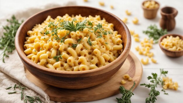 Maccheroni al forno cremosi e formaggio su uno sfondo pulito