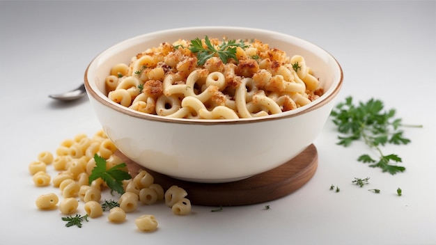 Foto maccheroni al forno cremosi e formaggio su uno sfondo pulito