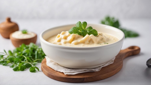 Foto maccheroni al forno cremosi e formaggio su uno sfondo pulito