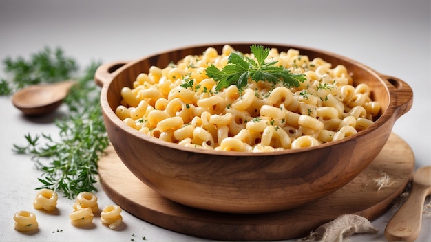 Foto maccheroni al forno cremosi e formaggio su uno sfondo pulito