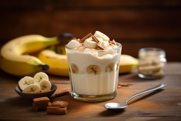 Creamy Banana Pudding with Layers of Fresh Bananas and Vanilla Wafers Created with generative AI too