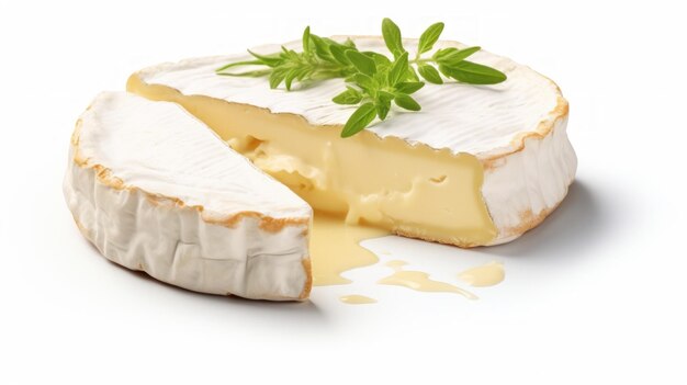 A creamy brie cheese showcased in a closeup realistic photo against a white background Generative AI