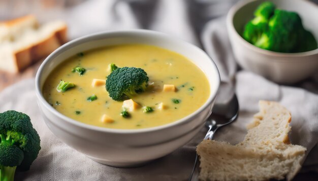 Creamy broccoli cheddar soep in een witte schaal