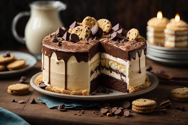 Creamy cake with chocolade and cookies