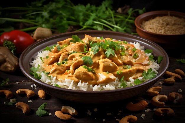 Creamy cashew chicken curry indian food photo