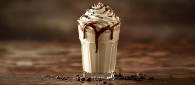 Creamy Chocolate Milkshake With Whipped Cream and Syrup