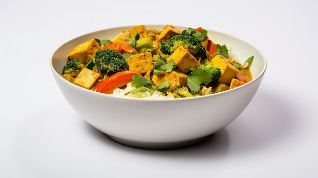 Foto curry di cocco cremoso con tofu e verdure