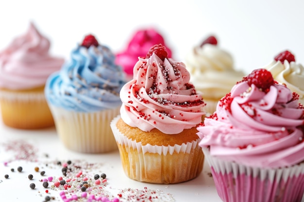 Creamy cupcakes on white background