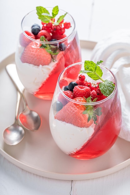 Creamy and delicious jelly made of gelatin and berries