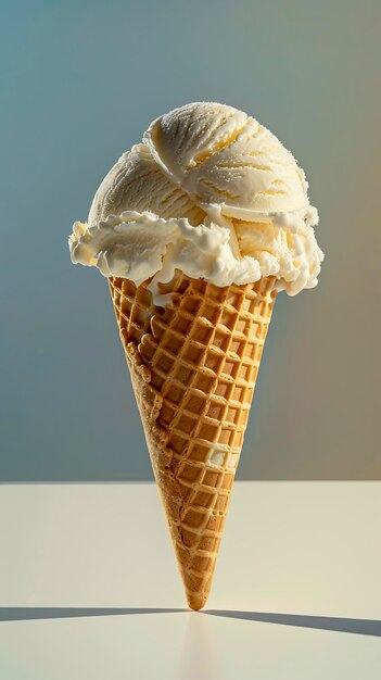 Photo creamy delight frosty cone on radiant background in stunning 8k hd ideal for commercial photography captured with precision camera created with generative ai technology