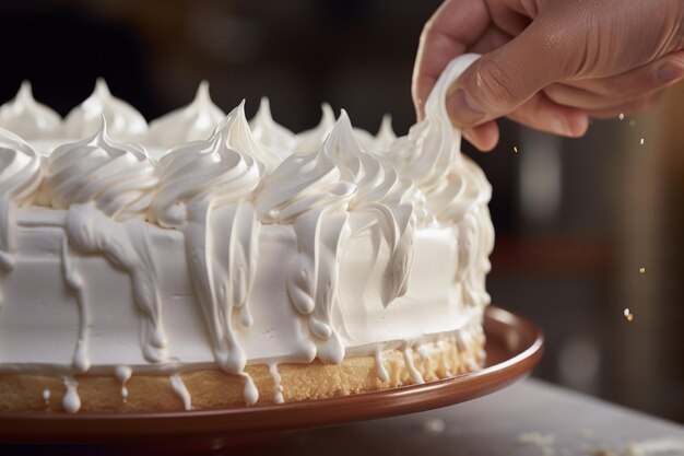 Photo creamy delights captivating closeup of whipped cream adorning cake ar 32