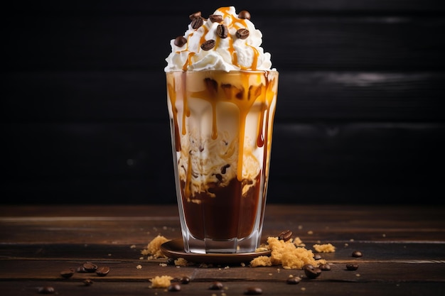 Creamy Delights Indulging in an Iced Caramel Latte with Chocolate Syrup and Whipped Cream Set Agai