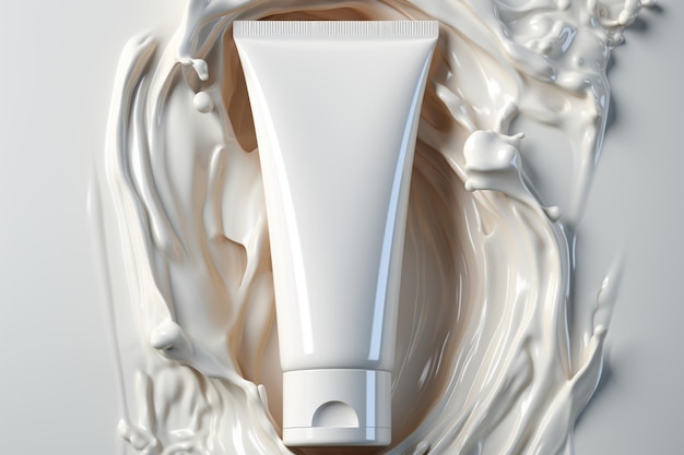 Creamy elegance Blank white cosmetic tube adorned with a captivating cream splash