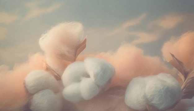 Photo creamy grey and peach fuzz soft fluffy cotton plant generative ai illustration