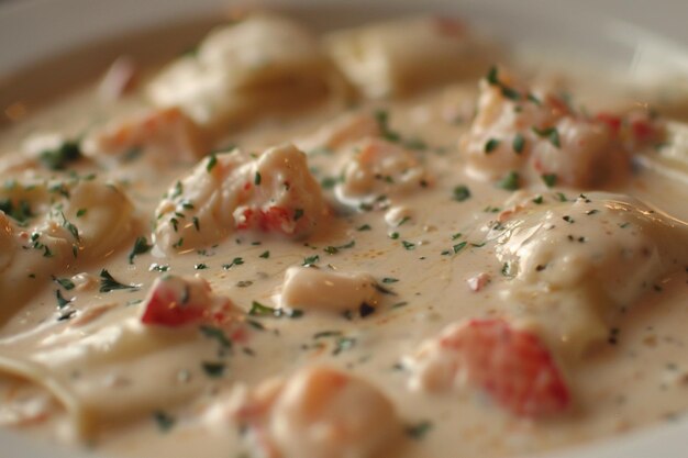 Foto crema di aragoste ravioli deliziosi frutti di mare pieno di pasta tasca con salsa salata