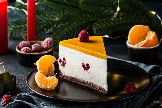 Creamy mascarpone cheese cake. New York Cheesecake. 