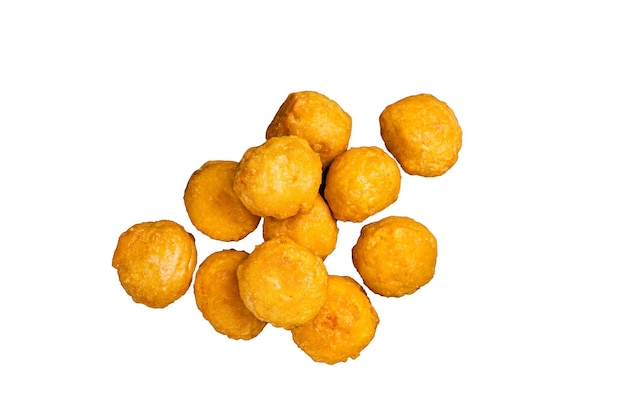 Creamy Mashed Potato Croquettes with Cheese served on a marble board Isolated on white background