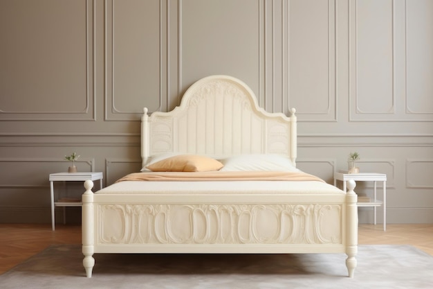 Foto creamy minimalistisch wit houten bed