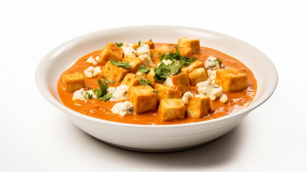 Creamy Paneer Butter Masala on white background