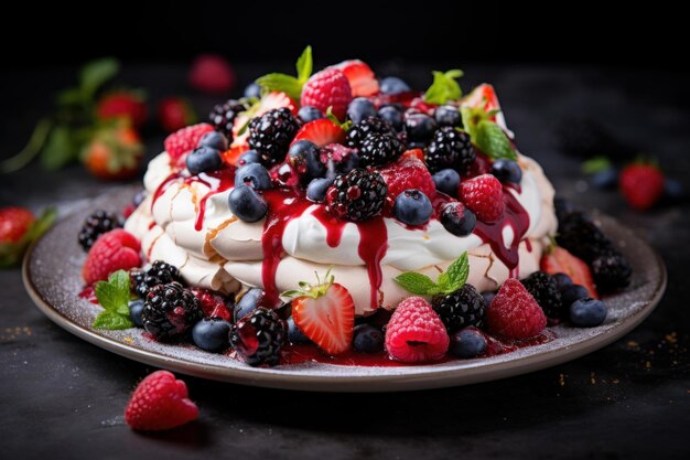 Creamy Pavlova dessert Generate Ai