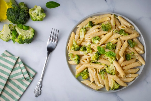 Creamy penne pasta with homemade broccoli and cheese Turkish name brokolili makarna