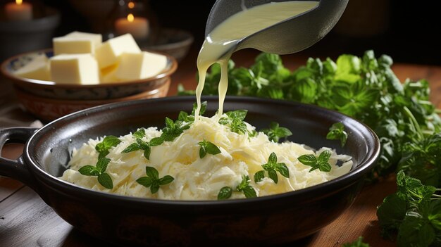 Photo creamy risotto being stirred perfection background