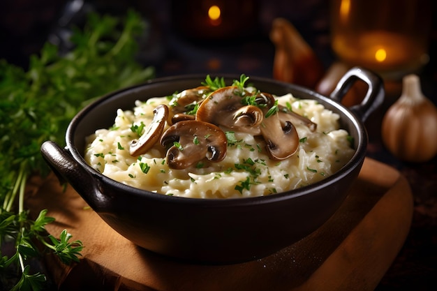 Creamy risotto with mushrooms and parmesan cheese Generative AI