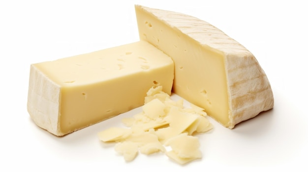 A creamy taleggio cheese showcased in a closeup realistic photo against a white background Generativ