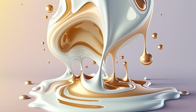 Creamy and thick liquid light brown and white splashing on color background Generative AI