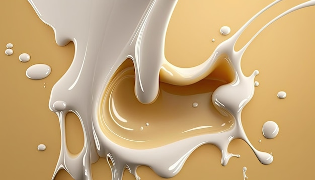 Creamy and thick liquid light brown and white splashing on color background Generative AI