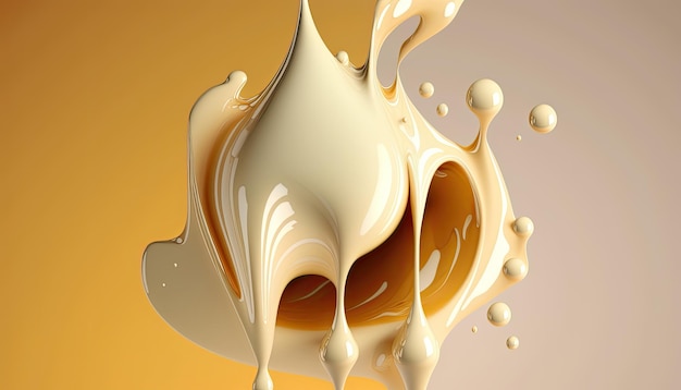 Photo creamy and thick liquid light brown and yellow splashing on color background generative ai
