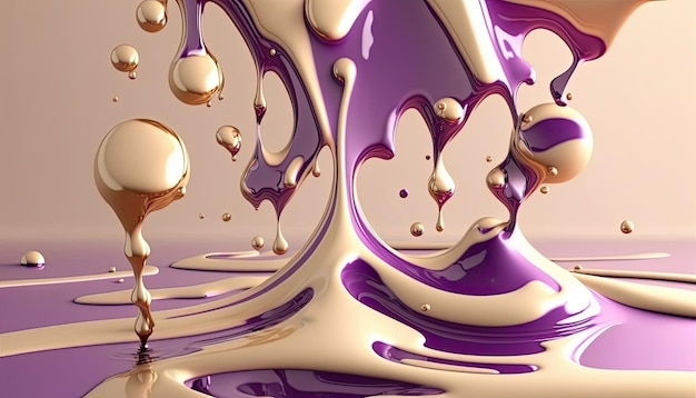 Creamy and thick liquid purple and white splashing on color background Generative AI