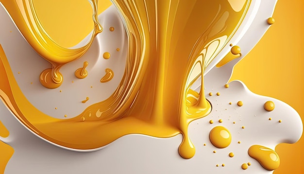 Creamy and thick liquid yellow and white splashing on color background Generative AI