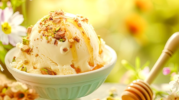 Кремовое ванильное мороженое с медом и фисташками