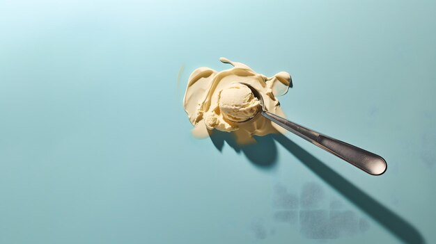 Creamy Whipped Topping on a Spoon with Splashes Against Teal Background