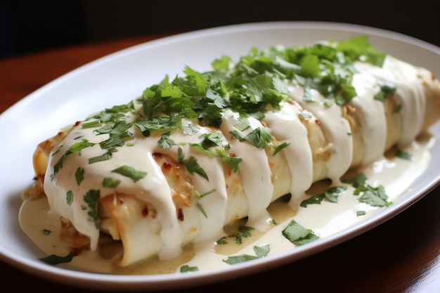 Photo creamy white chicken enchiladas mexican food