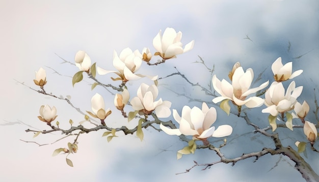 Creamy White Magnolia Bouquet on Contemporary Style Isolated on White Background Generative AI