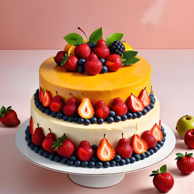 Creamy And Yummy Cake With Fruits And Cream