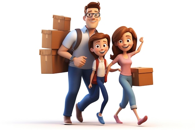 Create 3D characters representing a family moving into a new home