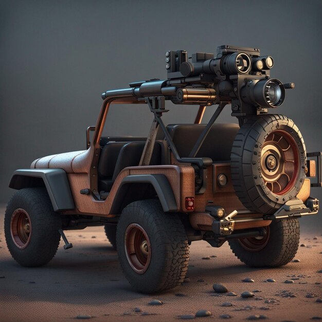Create 3d gaming model of jeep with gun