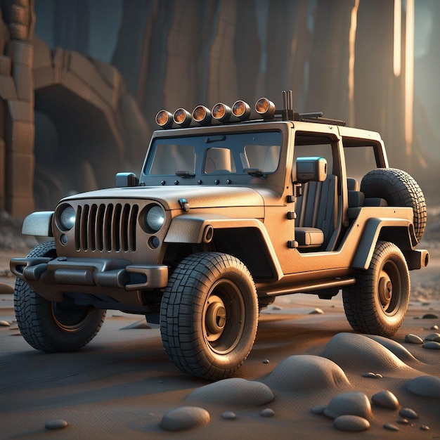 Create 3d gaming model of jeep with gun