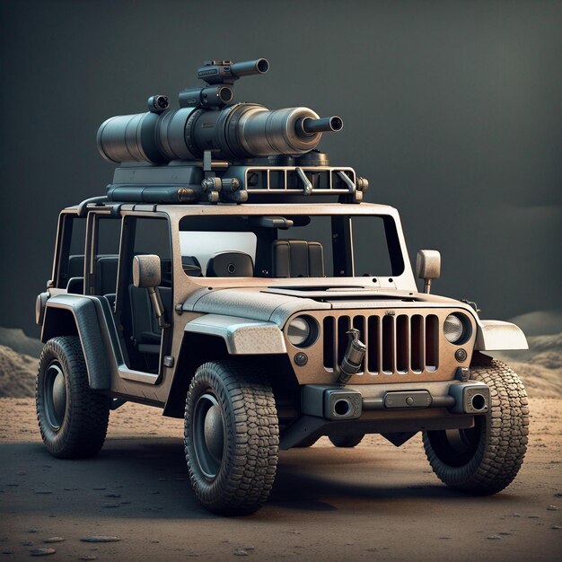 Create 3d gaming model of jeep with gun